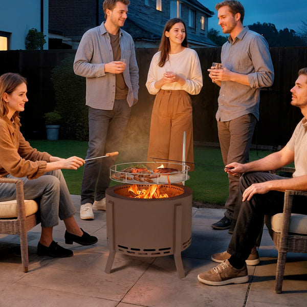 2-in-1 Smokeless Fire Pit BBQ Grill Portable Camping Bonfire Stove with Poker