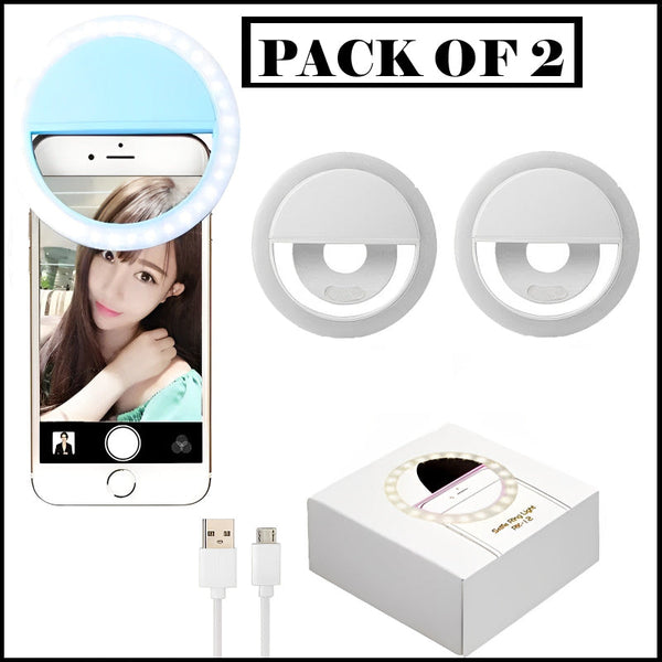 Pack Of 2 Mini Portable USB Rechargeable Selfie Ring Light With 3 Brightness Levels