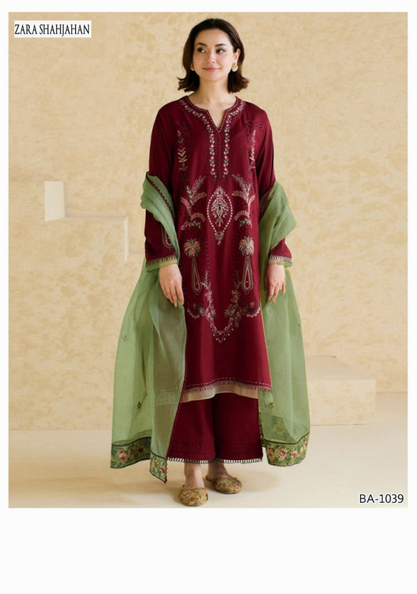 Dhanak EMB 3-Piece Suit with Bamber Embroidered Dupatta